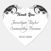 Sticker Fleur Noir et Blanc Coeur Mariage Faveur (Devant)