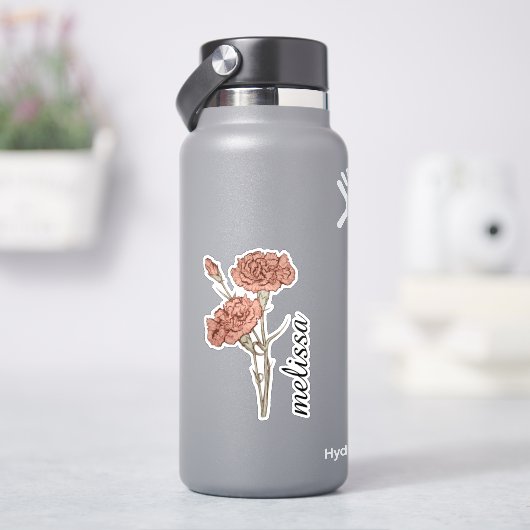 Sticker Fleur personnalisée avec nom Élégante Œillet sur m (HydroFlask)