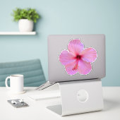 Sticker Fleur rose (Ordinateur portable sur le bureau)