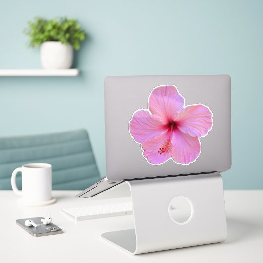 Sticker Fleur rose (Ordinateur portable sur le bureau)
