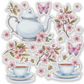 Sticker Fleur rose cerise champ de fleurs avec du thé