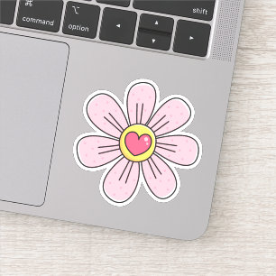 Sticker Fleur rose douce au coeur