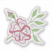 Sticker Fleur rose rouge avec feuilles verts (Devant)