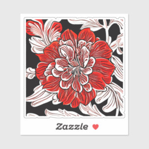 Sticker Fleur rouge noir et blanc Art Nouveau