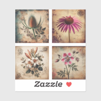 Sticker Fleur sauvage sur arrière - plan vintage en détres