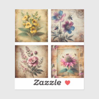 Sticker Fleur sauvage sur arrière - plan vintage en détres
