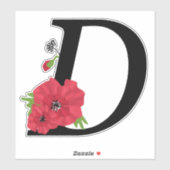 Sticker Fleur set, monogramme D, lettre D, fleurs, monogre (Feuille)
