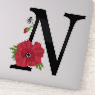 Sticker Fleur set, monogramme N, lettre N, fleurs, monogra