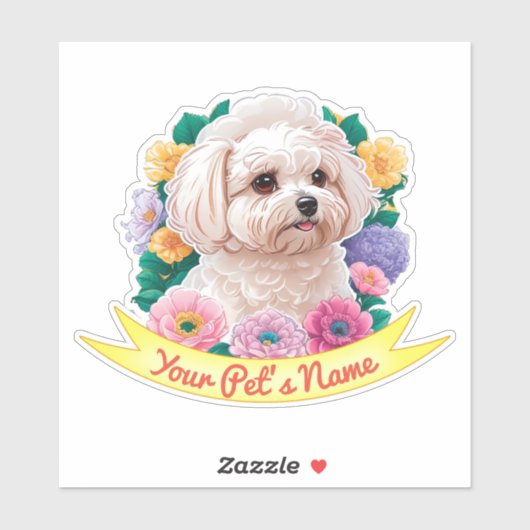 Sticker Fleur Winsome Bichon Frisé, jaune, rose et violet (Feuille)
