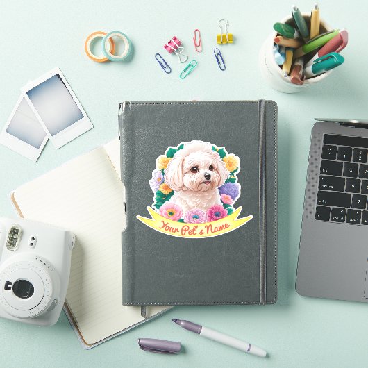 Sticker Fleur Winsome Bichon Frisé, jaune, rose et violet (Couverture iPad)