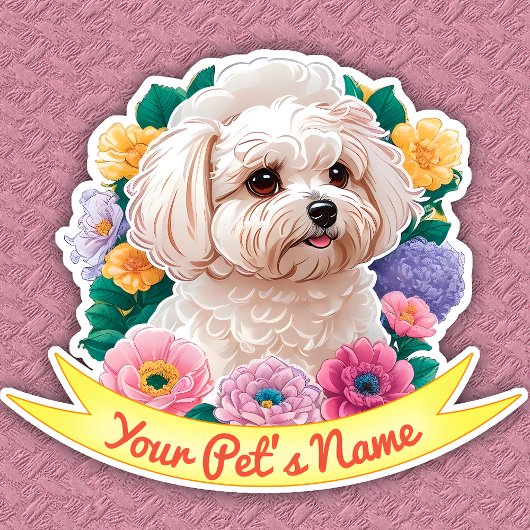 Sticker Fleur Winsome Bichon Frisé, jaune, rose et violet
