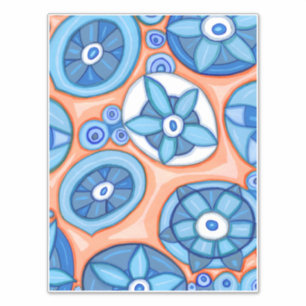 Sticker Fleurs Abstraites bleues et orange Peinture origin
