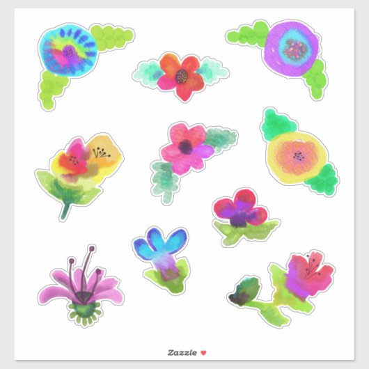 Sticker Fleurs Aquarelles Style Boho (Feuille)