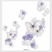 Sticker Fleurs blanches et violettes Vinyl Papillon violet (Feuille)