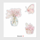 Sticker Fleurs blanches roses blush papillon  (Feuille)