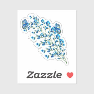 Sticker Fleurs bleues délicates avec papillon