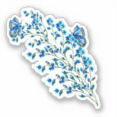 Sticker Fleurs bleues délicates avec papillon (Recto)