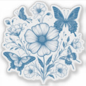 Sticker Fleurs bleues et papillons (Devant)