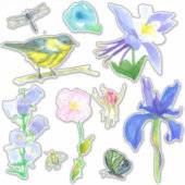 Sticker Fleurs bleues Miel Bee Dragonfly Fleurs sauvages V (Devant)