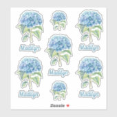 Sticker Fleurs Blue Hydrangea Avec Votre Nom Vinyl (Feuille)