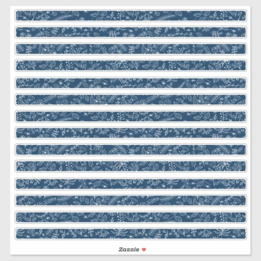 Sticker Fleurs Boho Bleu Classique Bordures Minces (Feuille)