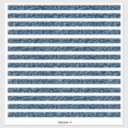 Sticker Fleurs Boho Bleu Classiques Bordures Minces (Feuille)