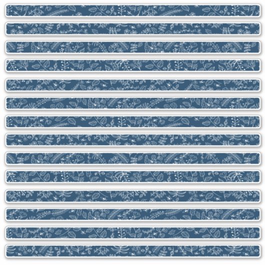 Sticker Fleurs Boho Bleu Classiques Bordures Minces (Devant)