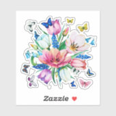 Sticker Fleurs colorées et arrangement papillons (Feuille)