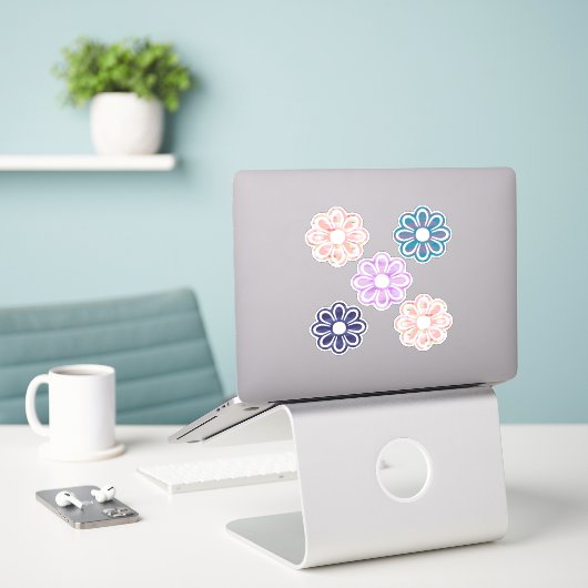 Sticker Fleurs colorées simples (Ordinateur portable sur le bureau)