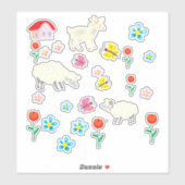 Sticker fleurs d'agneau et maison (Feuille)