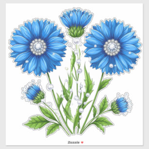 Sticker Fleurs d'anémone bleues avec des tiges vertes
