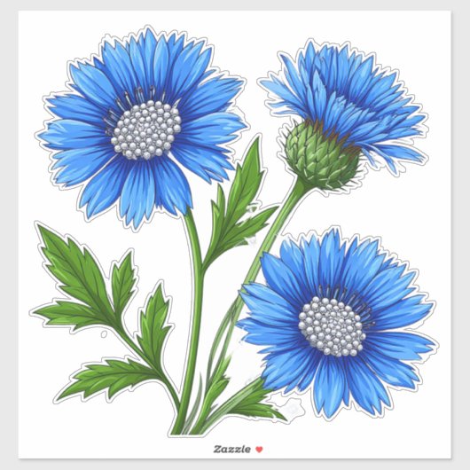 Sticker Fleurs d'anémone bleues avec des tiges vertes (Feuille)