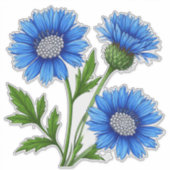 Sticker Fleurs d'anémone bleues avec des tiges vertes (Devant)