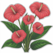 Sticker Fleurs d'anthurium rouges avec des feuilles vertes (Devant)