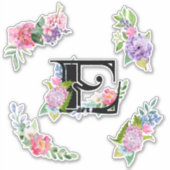 Sticker Fleurs d'aquarelle chic avec lettre E (Devant)