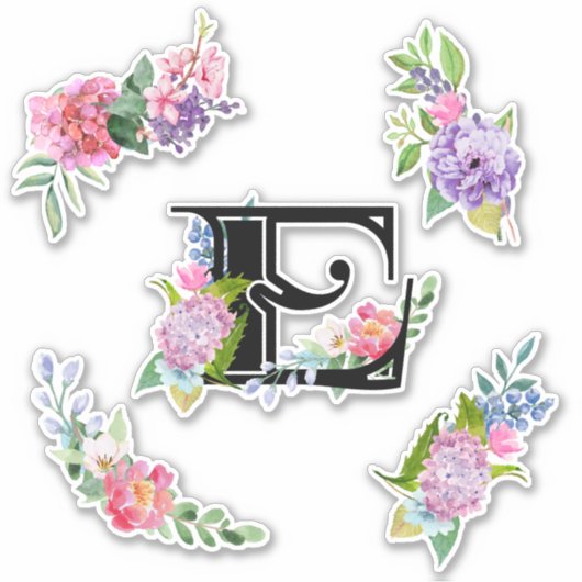 Sticker Fleurs d'aquarelle chic avec lettre E (Devant)
