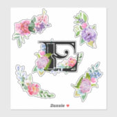 Sticker Fleurs d'aquarelle chic avec lettre E (Feuille)