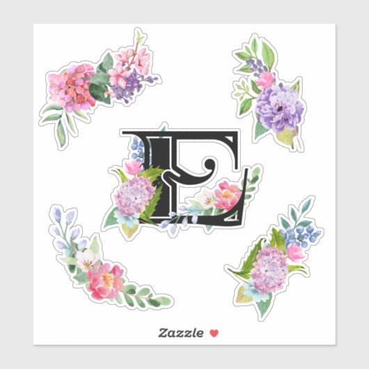 Sticker Fleurs d'aquarelle chic avec lettre E (Feuille)