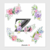 Sticker Fleurs d'aquarelle chic avec lettre Z (Feuille)