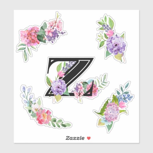 Sticker Fleurs d'aquarelle chic avec lettre Z (Feuille)