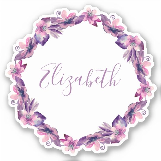Sticker Fleurs d'aquarelle rose et violet. Nom botanique (Devant)