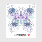 Sticker Fleurs de cactus & baies illustration papillon (Feuille)
