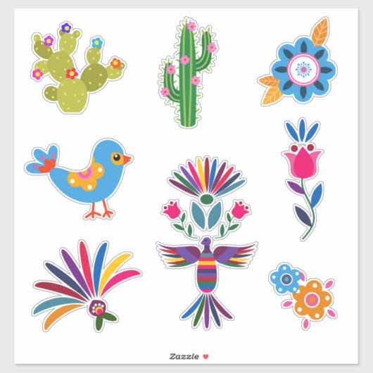 Sticker Fleurs de cactus Oiseau (Feuille)