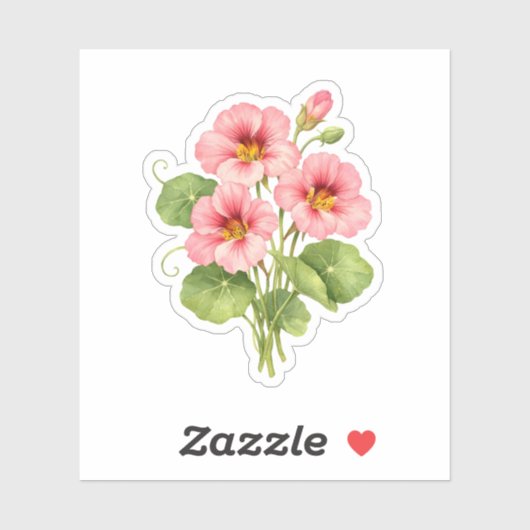 Sticker Fleurs de capucine rose à l'aquarelle (Feuille)