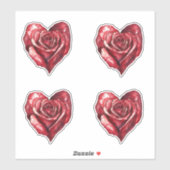 Sticker Fleurs de coeur romantiques de rose rouge (Feuille)