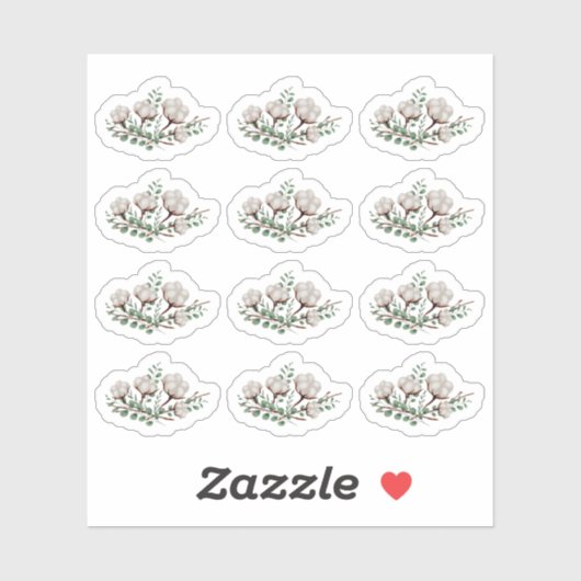 Sticker Fleurs de coton rustiques du Sud Feuillage vert (Feuille)