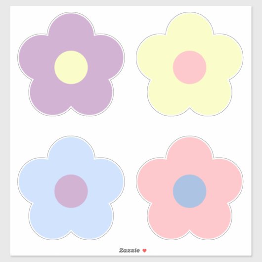 Sticker Fleurs de dessin Retro Girly Cute Pastel (Feuille)