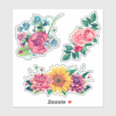 Sticker Fleurs de jardin aquarelle. Fleur d'été rose (Feuille)