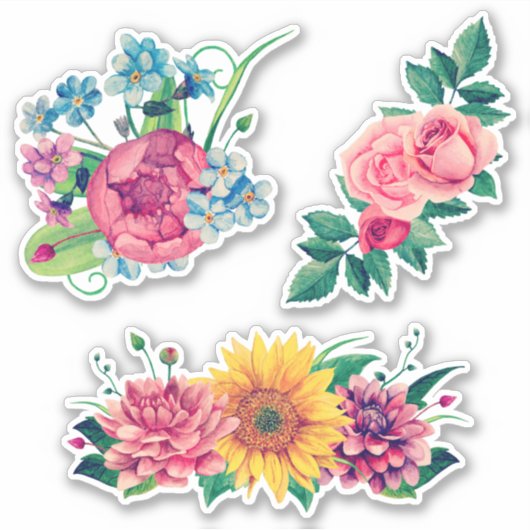Sticker Fleurs de jardin aquarelle. Fleur d'été rose (Devant)