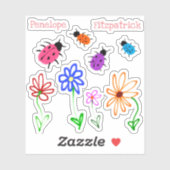Sticker Fleurs de Jardin naïves mignonnes et Ladybugs avec (Feuille)